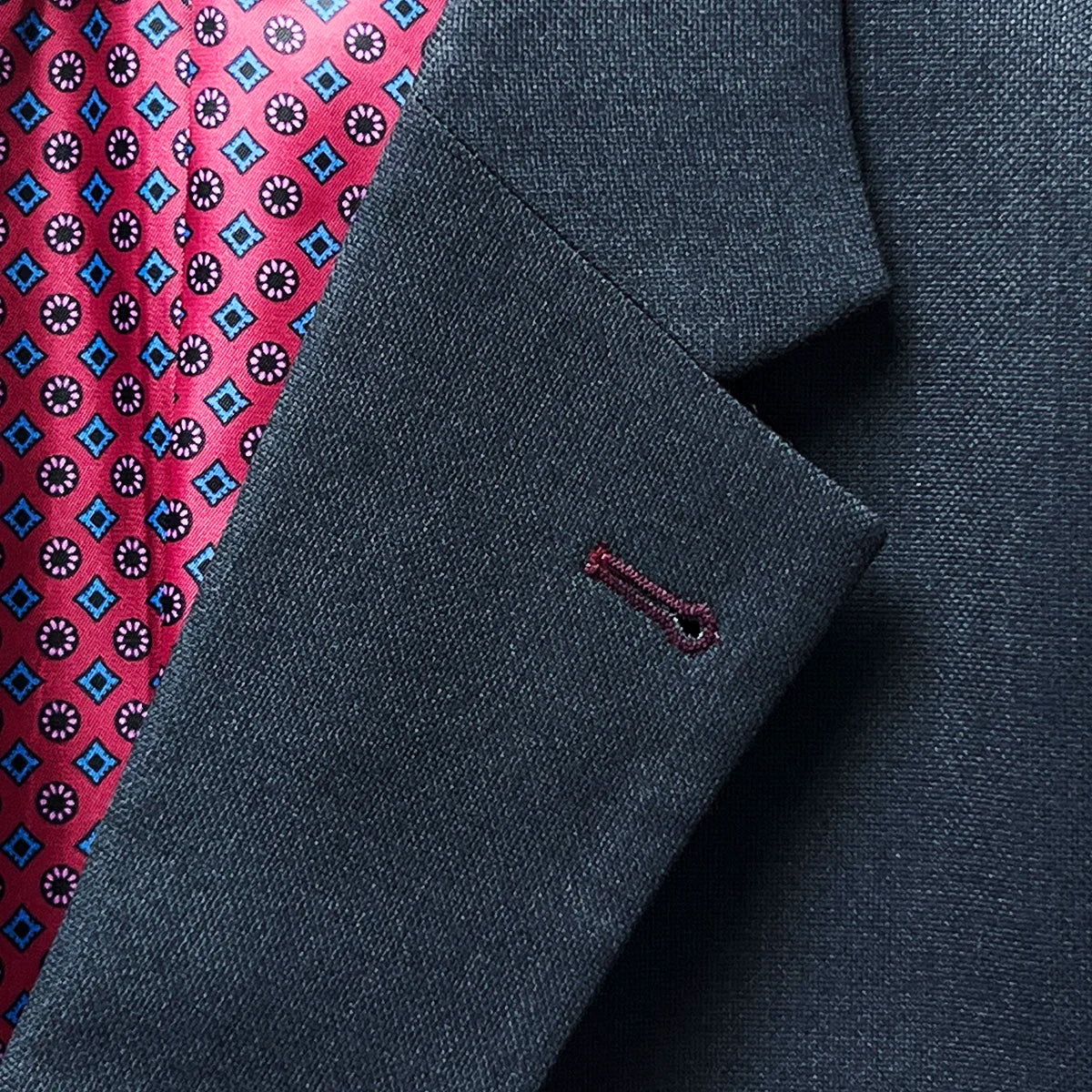 Notch lapel on a charcoal grey men's suit