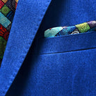 Pocket square accent on a light blue flannel sportcoat for men.