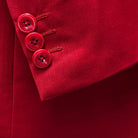 sleeve buttonholes allowing for precise sleeve length adjustment on a scarlet red, solid plain color suit.