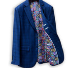 Luxury suit tailored for the perfect wedding look, with a stylish blue checkered design.