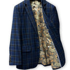 Westwood Hart mens suits featuring dark blue and brown plaid in 100% Australian Merino wool.