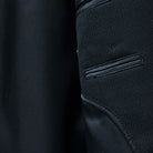 Close-up of the smooth black Bemberg silk lining inside a Westwood Hart suit jacket