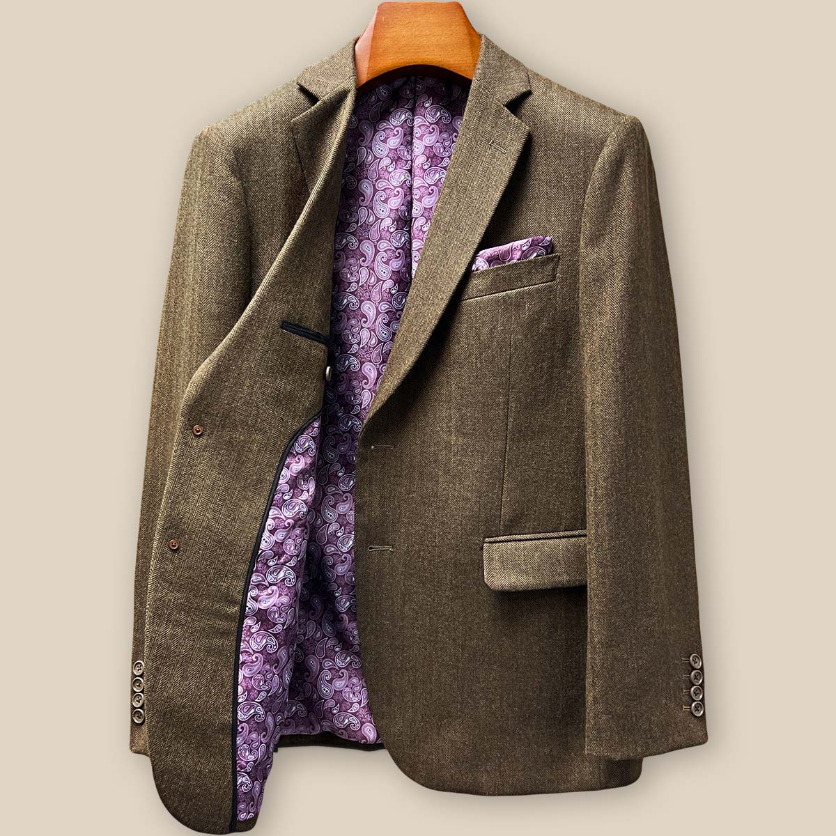 ジャケット・アウター HERRINGBONE TWEED STAND COLLAR COAT Tweed Herringbone Men's Long Overcoat Stand Collar Formal