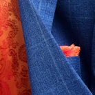 Close-up of deep blue windowpane check fabric texture showing Super 130s Australian merino wool quality and pattern detail