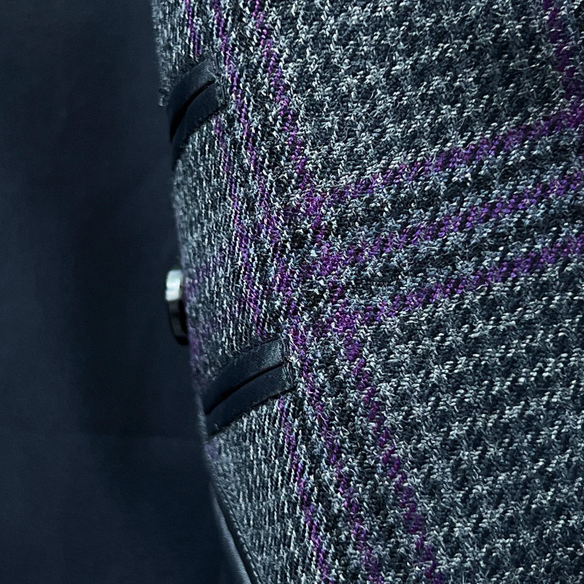 Close-up of dark grey Bemberg silk lining in custom Westwood Hart sport coat