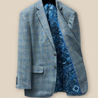Interior view of the left side of the Westwood Hart grey with medium blue windowpane men's sport coat.