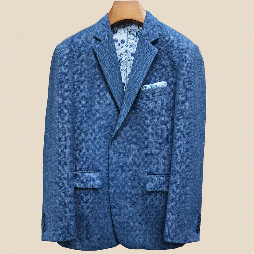 Blue blazer on a beige background