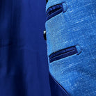 Detailed view of medium blue silk bemberg lining in light blue Westwood Hart suit, highlighting luxury touch