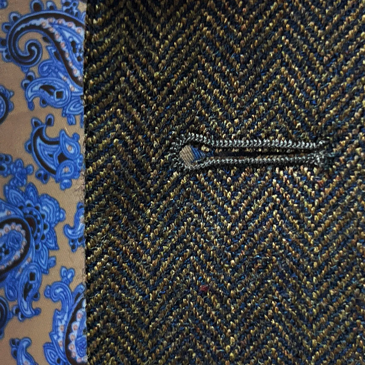 Macro view of precise hand-stitched buttonhole work showing superior craftsmanship and attention to finishing details