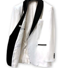 Westwood Hart semi-formal attire in white wool, made from 100% Australian Merino wool with black grosgrain detail.