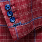 Close-up of the sport coat's functional sleeve buttonholes, with an accent navy buttonhole on the last buttonhole.