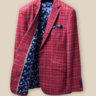 Inside right view of the sport coat, displaying the interior pocket and the contrasting floral lining.