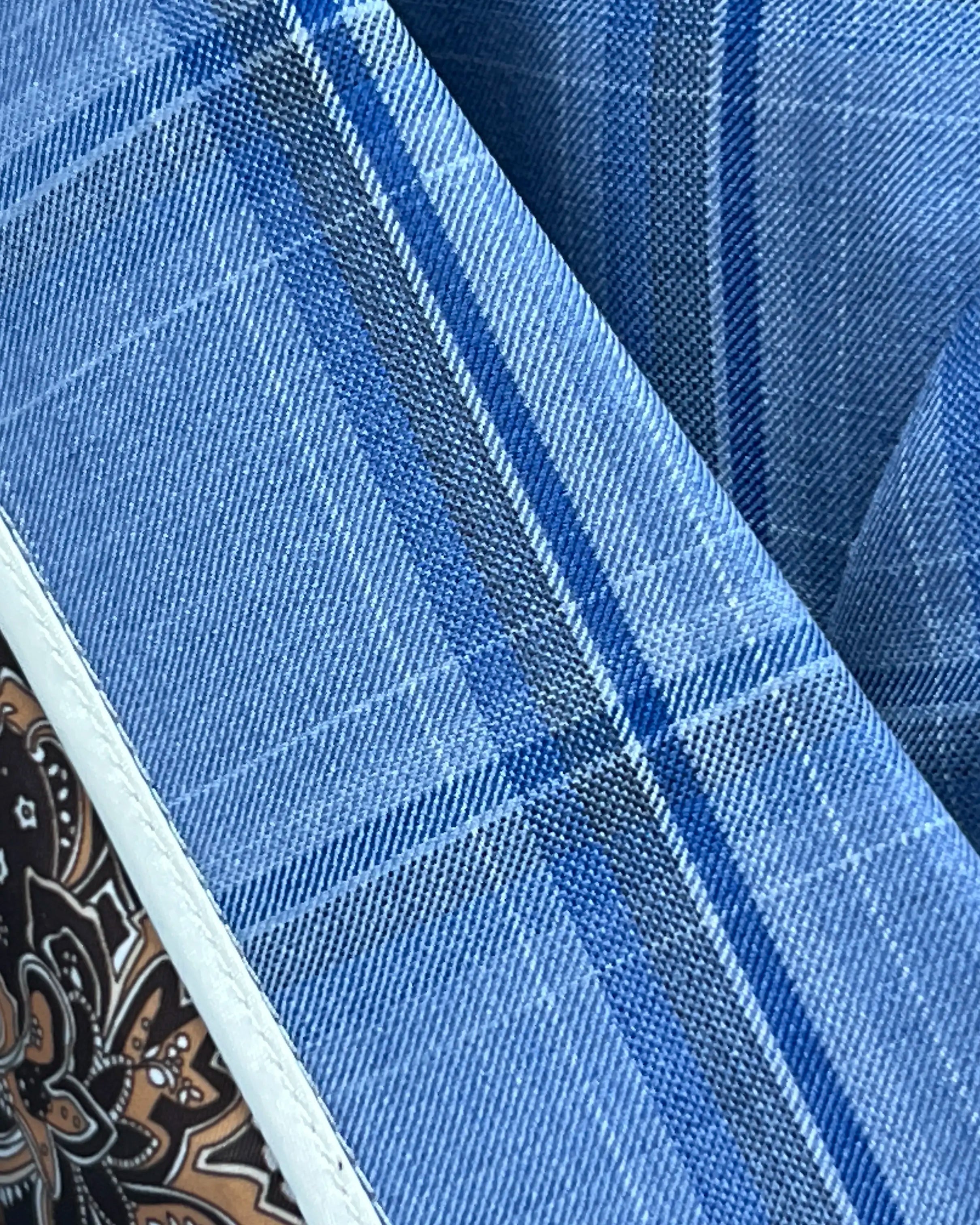 Fabric texture detail of Cornflower Blue Windowpane men's sport coat showing the cloth weave and windowpane pattern