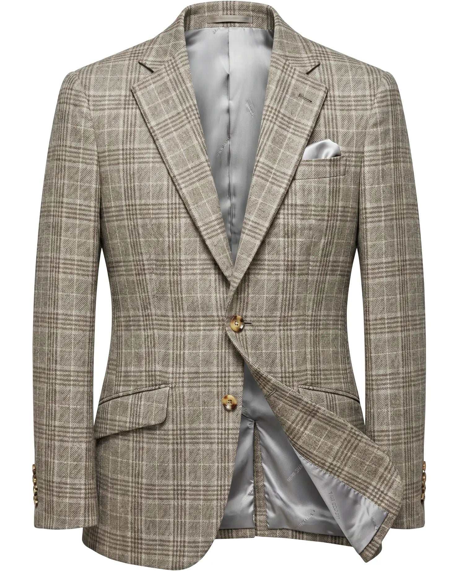 Ghost mannequin image of Warm Taupe Textured Check men's sport coat showing the full jacket construction