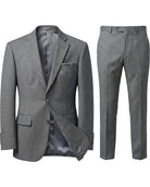 Full suit ghost mannequin view of grey sharkskin men's suit showing jacket and trousers together
