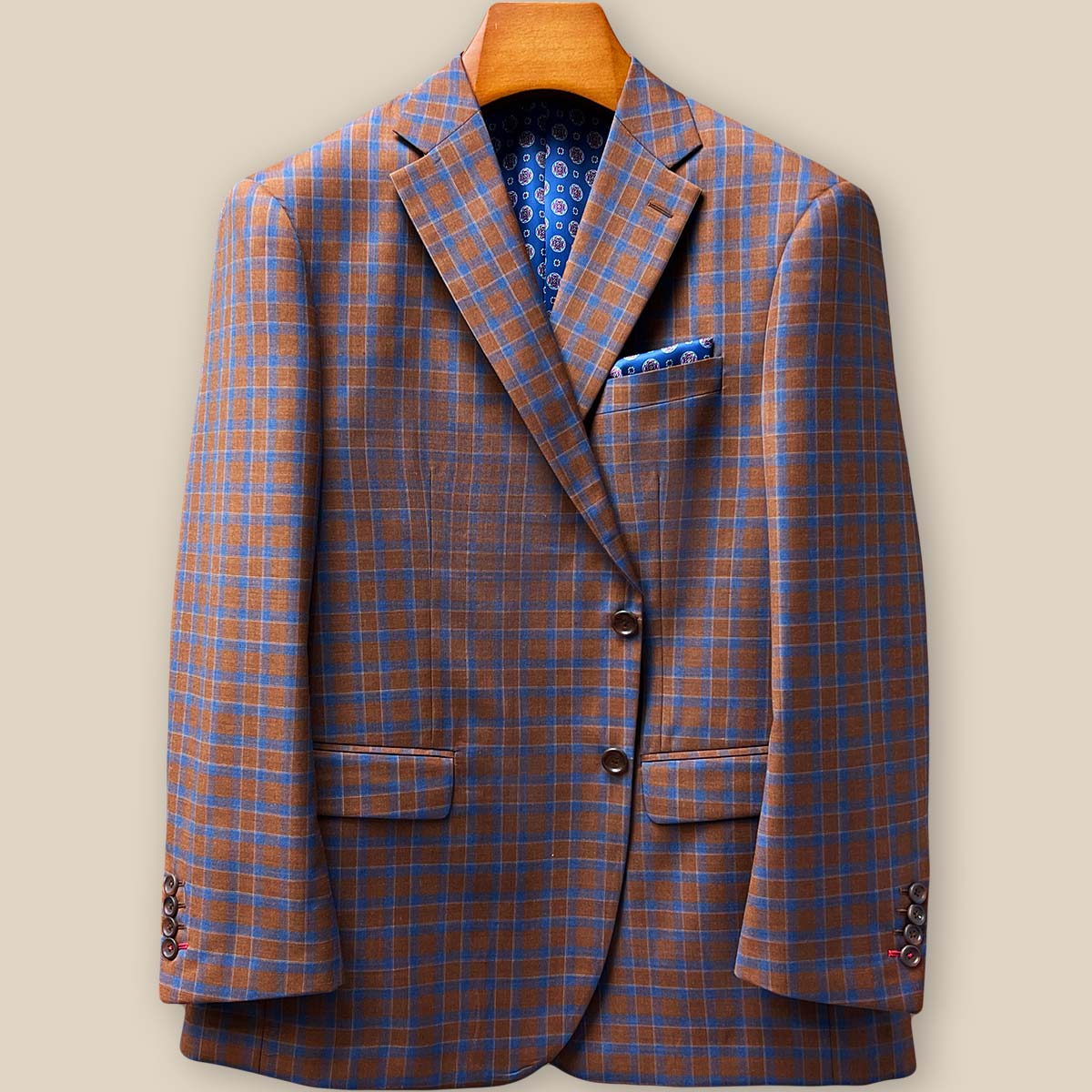 Interior right side view highlighting dark blue flash lining with geometric medallions, inner pockets, and meticulous construction details