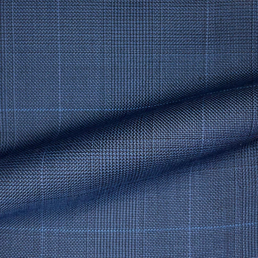 Westwood Hart Online Custom Hand Tailor Suits Sportcoats Trousers Waistcoats Overcoats Medium Blue Prince Of Wales Glen Plaid With Self Blue Windowpane