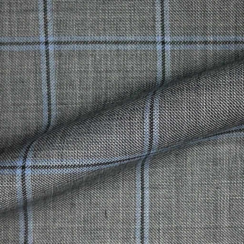 Westwood Hart Online Custom Hand Tailor Suits Sportcoats Trousers Waistcoats Overcoats Medium Grey With Sky Blue Highlight Windowpane