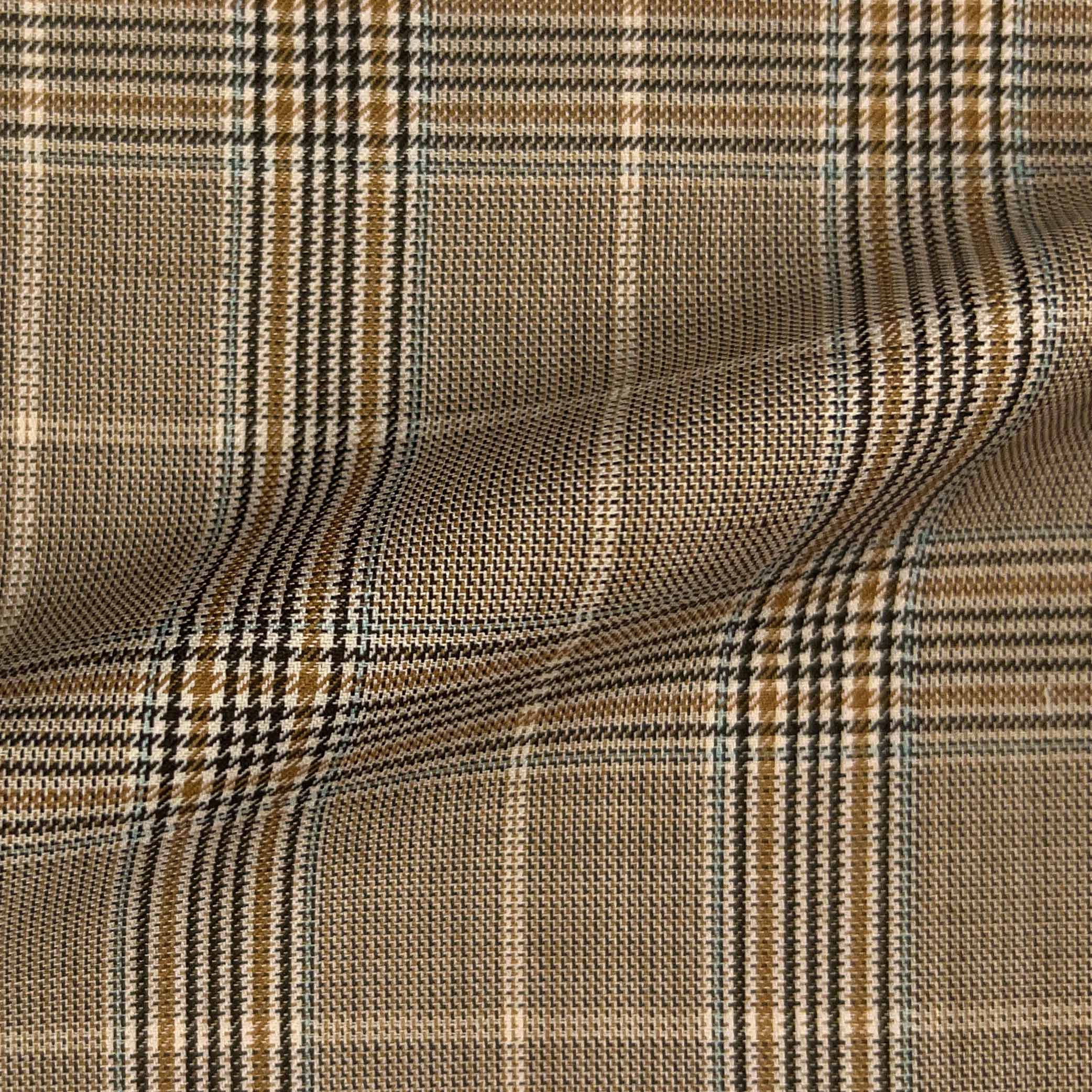 Westwood Hart Online Custom Hand Tailor Suits Sportcoats Trousers Waistcoats Overcoats Tan Golden Brown Glen Plaid Windowpane Design