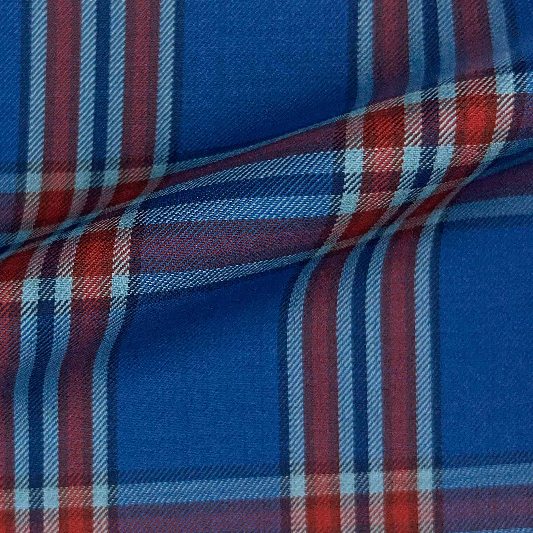 Westwood Hart Online Custom Hand Tailor Suits Sportcoats Trousers Waistcoats Overcoats Cobalt Blue Tomato Red Plaid Windowpane Design