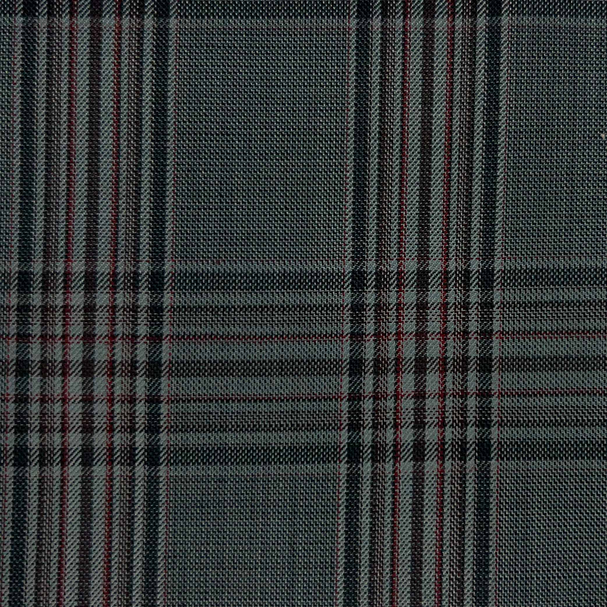 Westwood Hart Online Custom Hand Tailor Suits Sportcoats Trousers Waistcoats Overcoats Slate Grey Cherry Red Plaid Windowpane Design