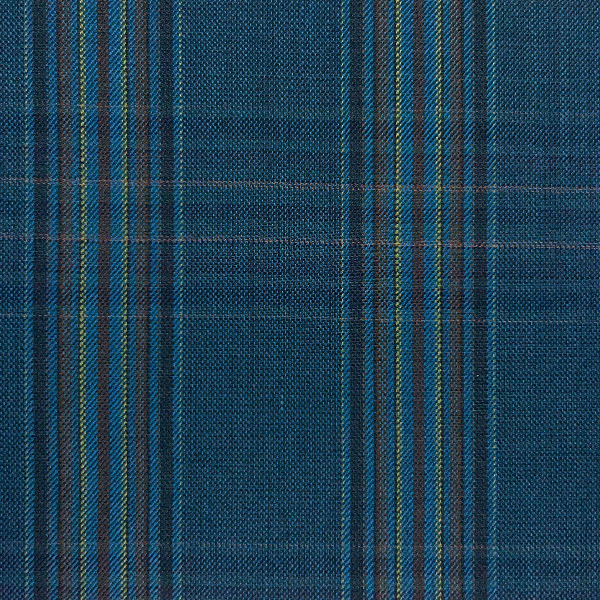 Westwood Hart Online Custom Hand Tailor Suits Sportcoats Trousers Waistcoats Overcoats Teal Maize Yellow Brown Plaid Windowpane Design