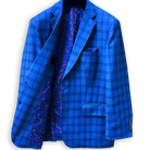 Westwood Hart Online Custom Hand Tailor Suits Sportcoats Trousers Waistcoats Overcoats Electric Blue Self Plaid Design