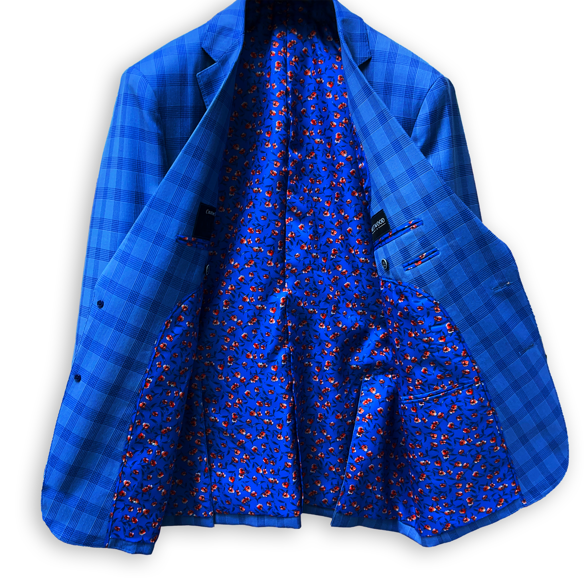 Westwood Hart Online Custom Hand Tailor Suits Sportcoats Trousers Waistcoats Overcoats Electric Blue Self Plaid Design