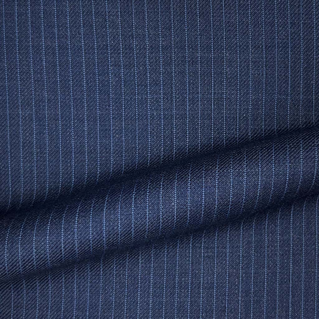Westwood Hart Online Custom Hand Tailor Suits Sportcoats Trousers Waistcoats Overcoats Steel Blue Narrow Pinstripes