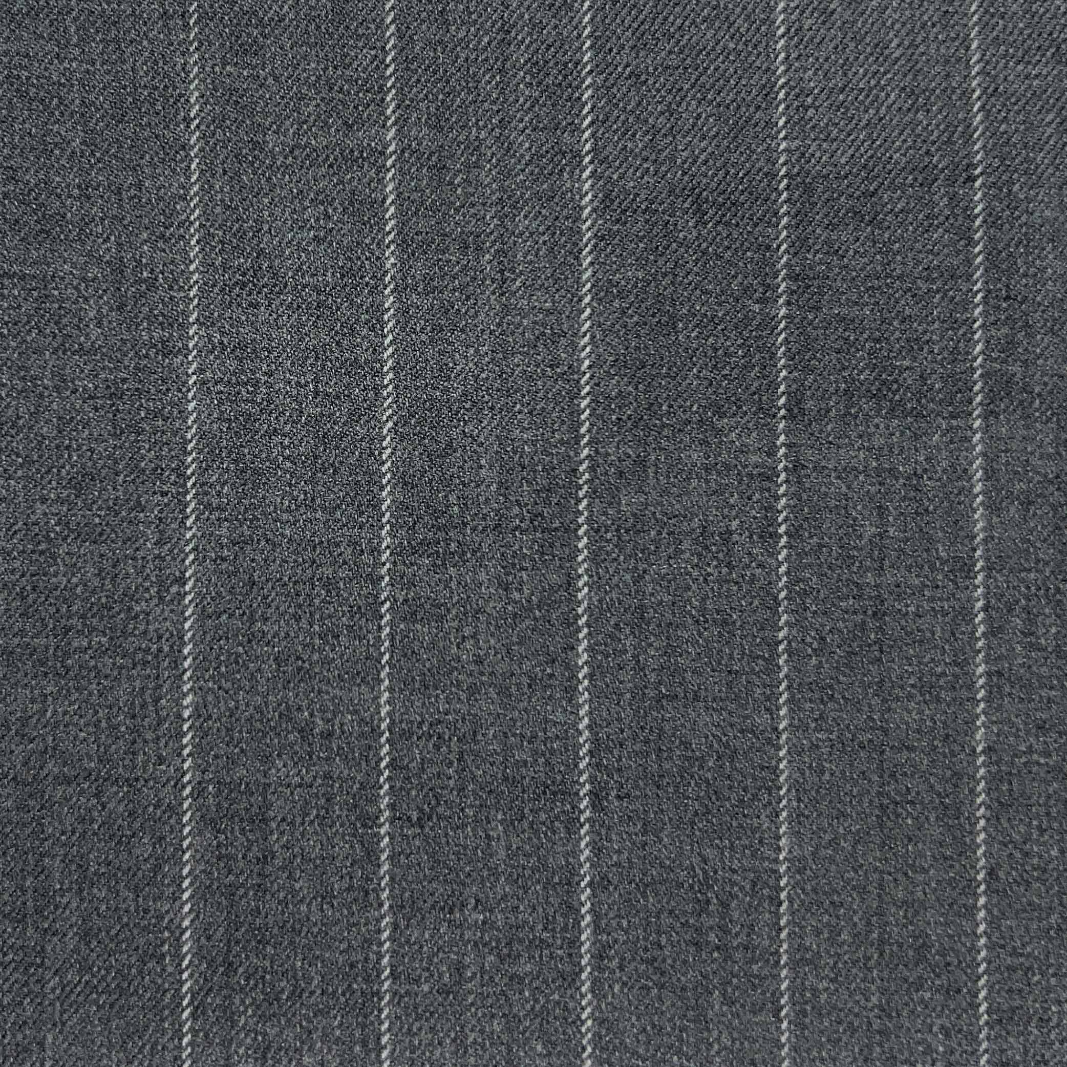 Westwood Hart Online Custom Hand Tailor Suits Sportcoats Trousers Waistcoats Overcoats Heather Grey With 3/4" Wide Chalkstripes Design
