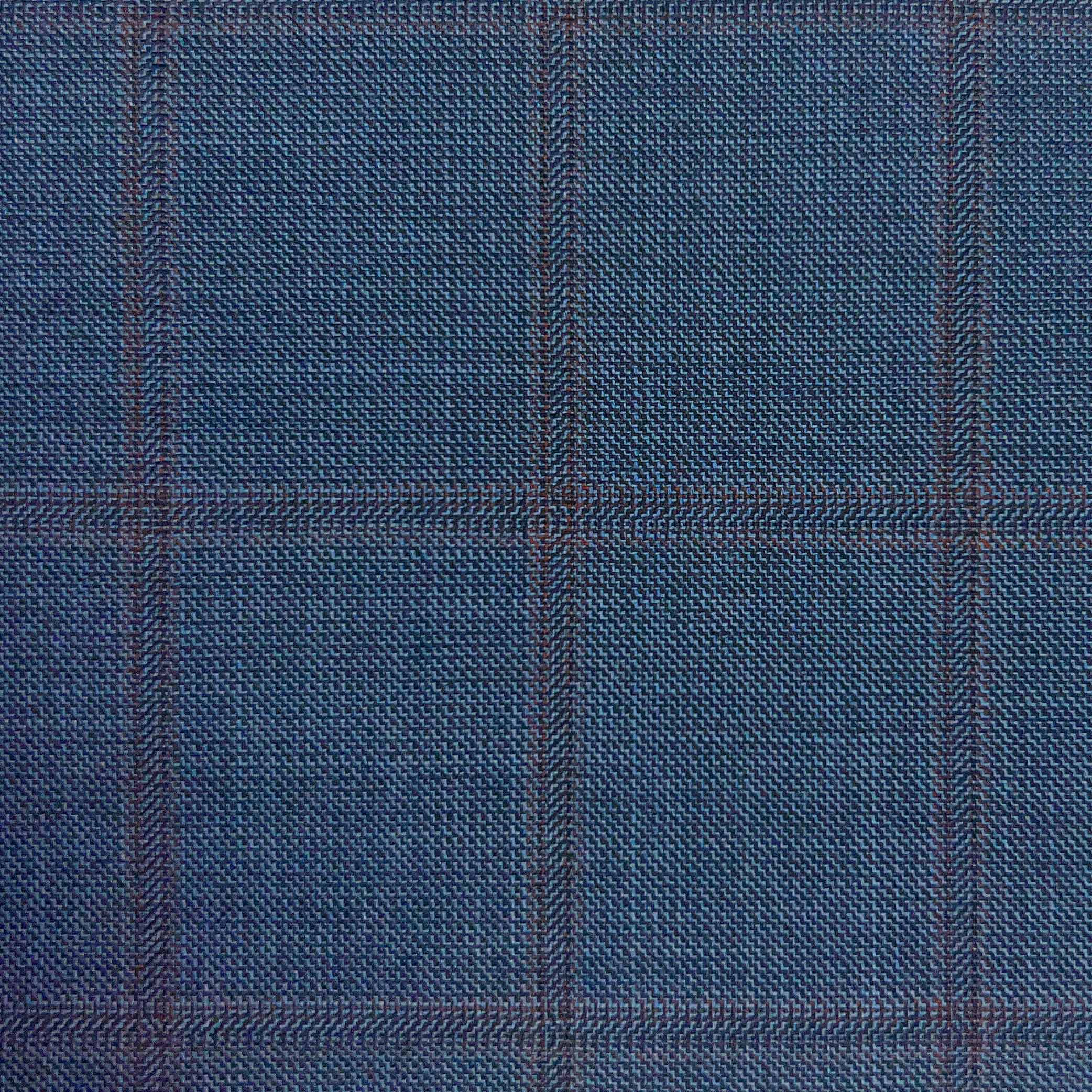 Westwood Hart Online Custom Hand Tailor Suits Sportcoats Trousers Waistcoats Overcoats Steel Blue Windowpane Design