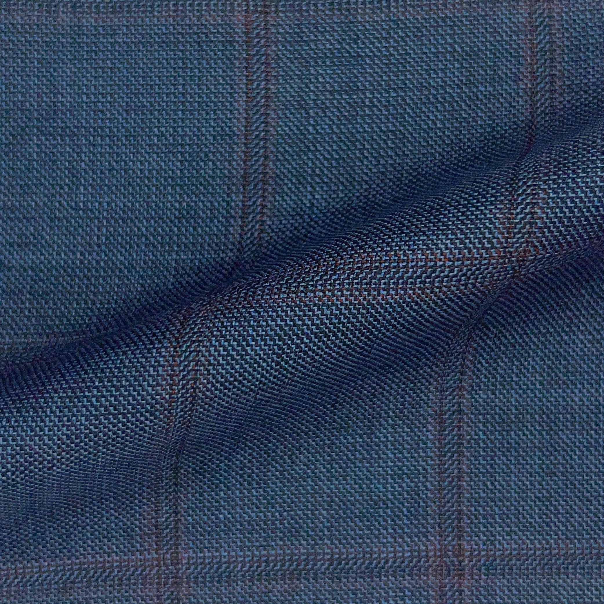 Westwood Hart Online Custom Hand Tailor Suits Sportcoats Trousers Waistcoats Overcoats Steel Blue Windowpane Design