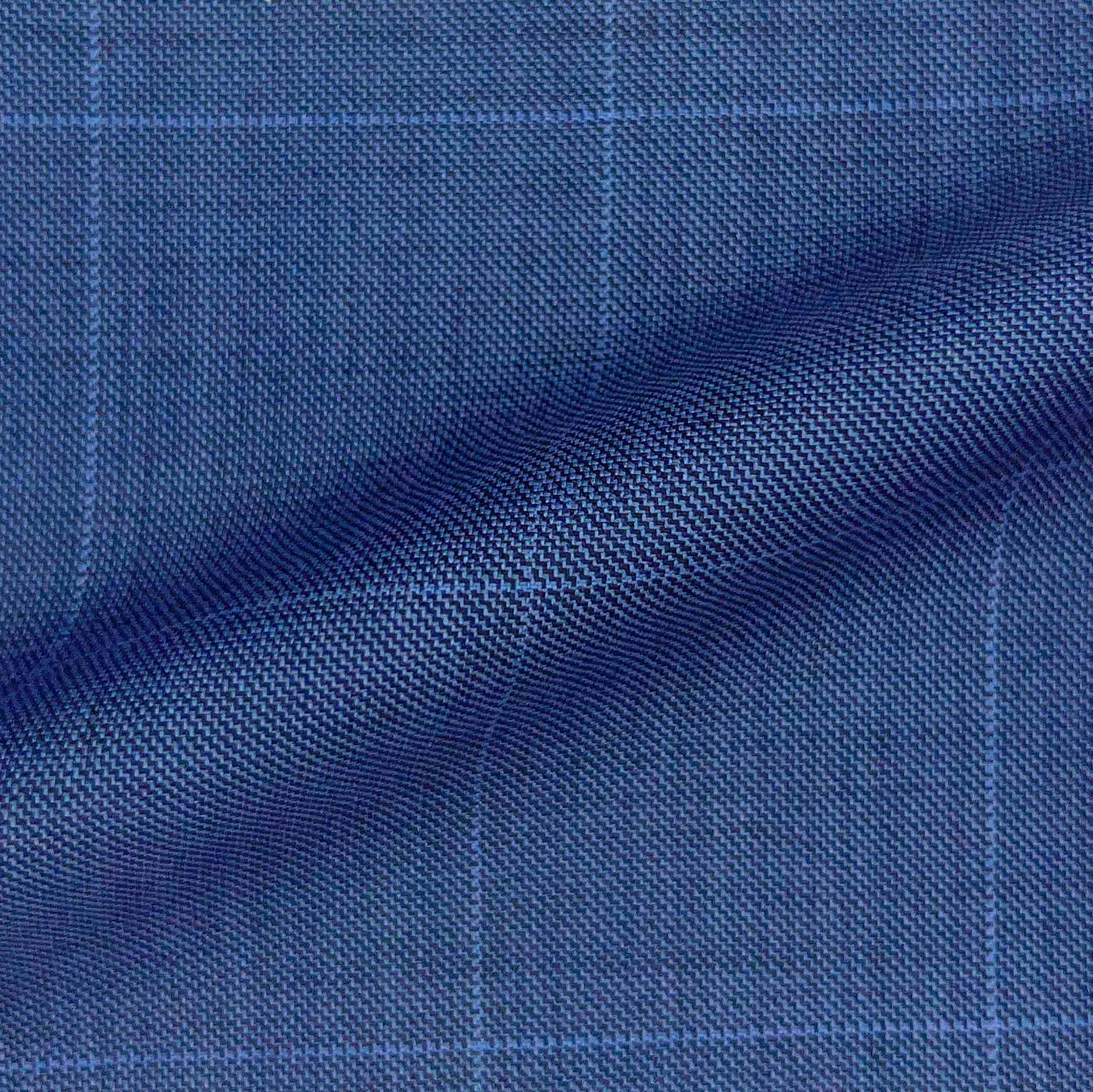 Westwood Hart Online Custom Hand Tailor Suits Sportcoats Trousers Waistcoats Overcoats Steel Blue Windowpane Windowpane Design