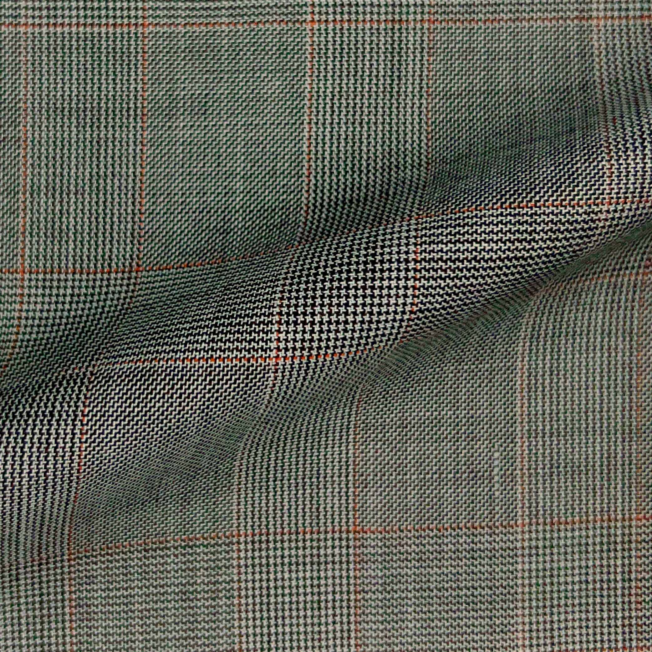 Westwood Hart Online Custom Hand Tailor Suits Sportcoats Trousers Waistcoats Overcoats Dark Grey With Faint Orange Prince OF Wales Glen Plaid Windowpane Design