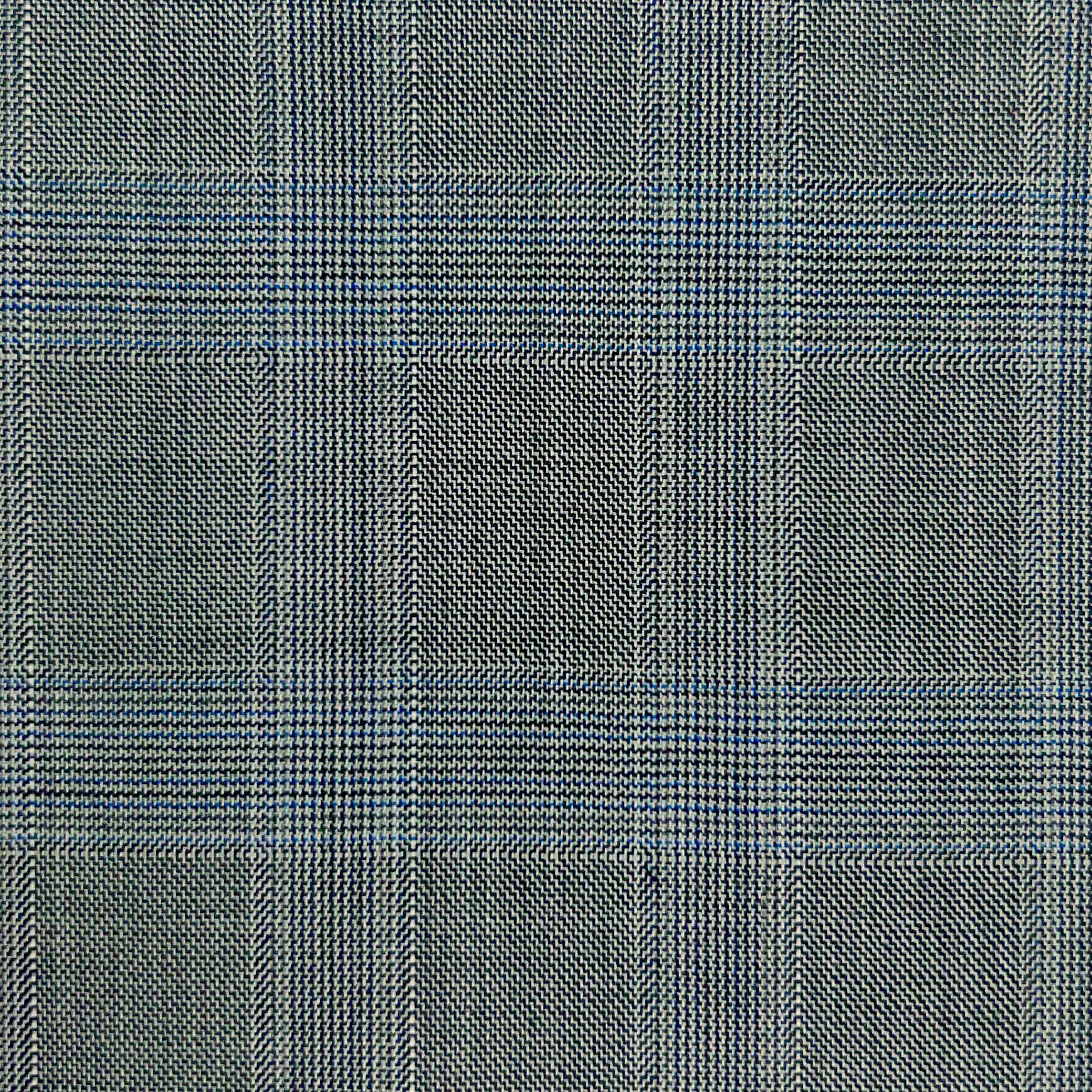 Westwood Hart Online Custom Hand Tailor Suits Sportcoats Trousers Waistcoats Overcoats Grey With Fine Blue Prince Of Wales Glen Plaid Windowpane Design
