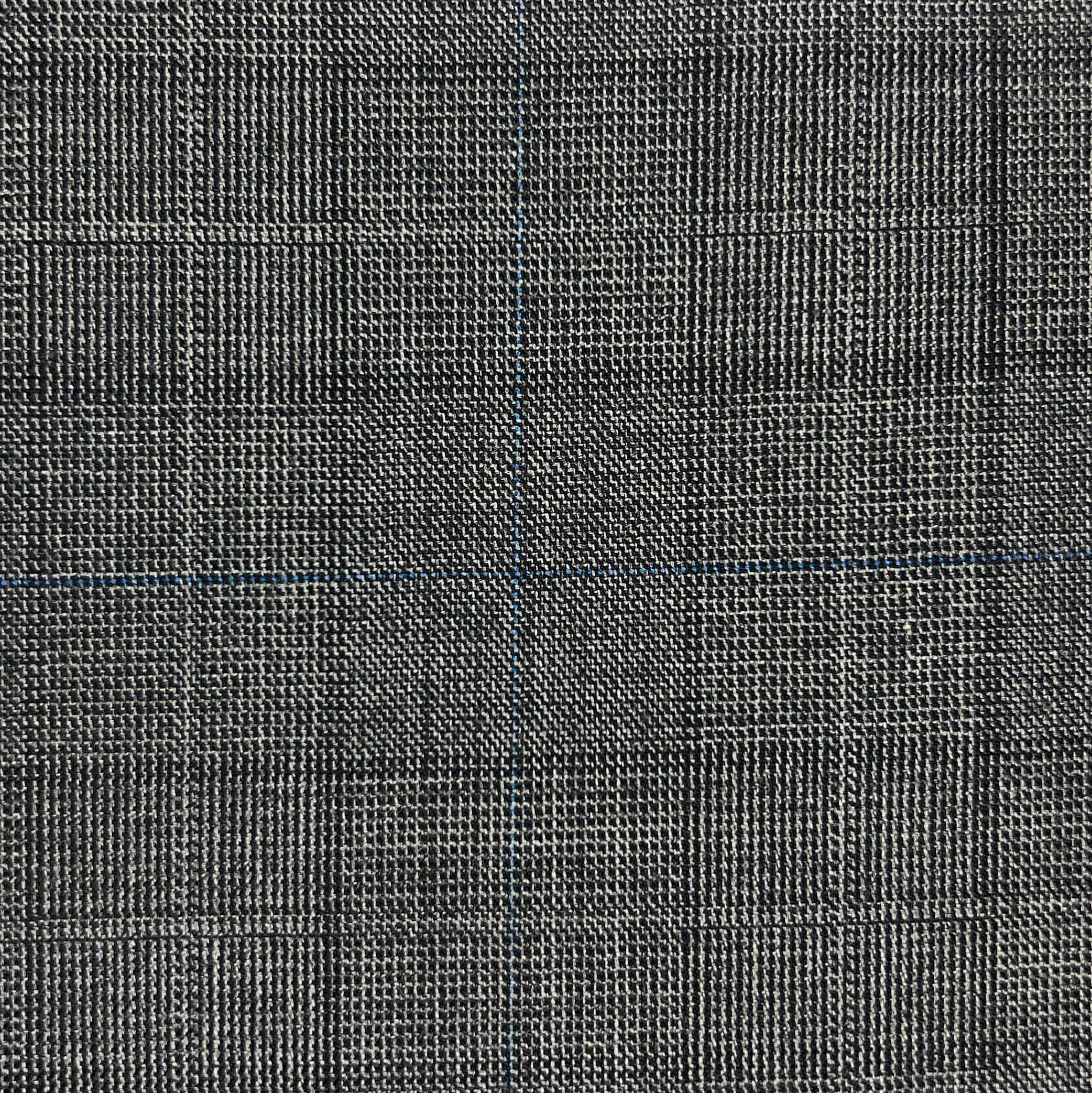 Westwood Hart Online Custom Hand Tailor Suits Sportcoats Trousers Waistcoats Overcoats Medium Grey With Fine Blue Windowpane