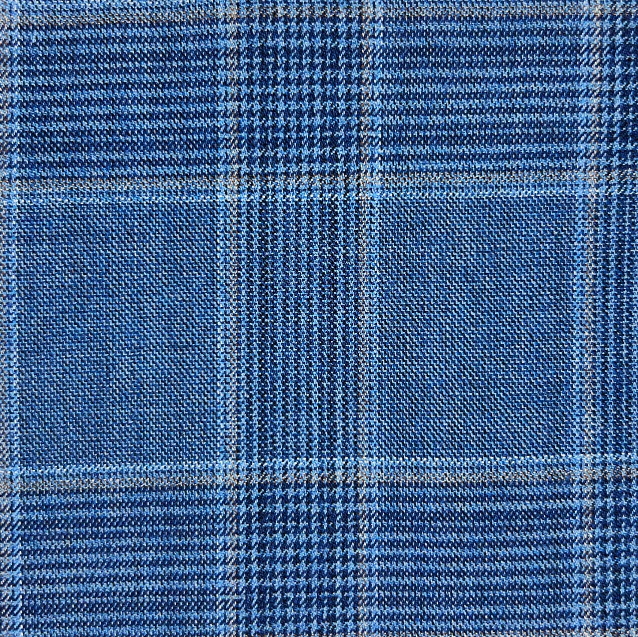 Westwood Hart Online Custom Hand Tailor Suits Sportcoats Trousers Waistcoats Overcoats Light Blue Prince Of Wales Glen Plaid With Tan Windowpane