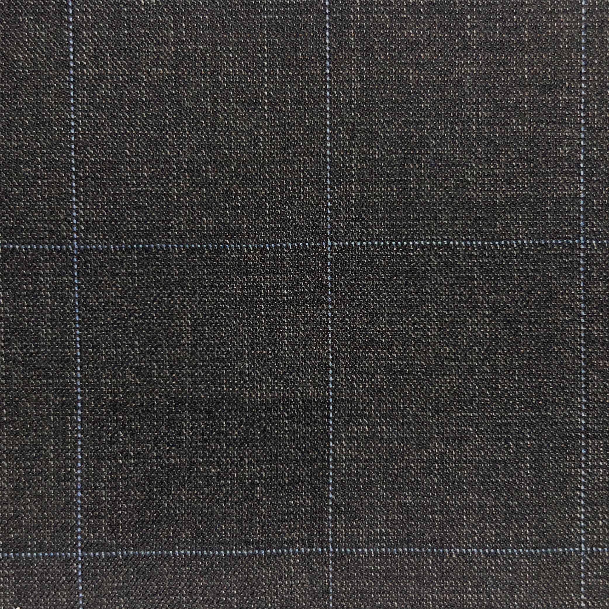 Westwood Hart Online Custom Hand Tailor Suits Sportcoats Trousers Waistcoats Overcoats Slate Brown With Fine Blue Windowpane