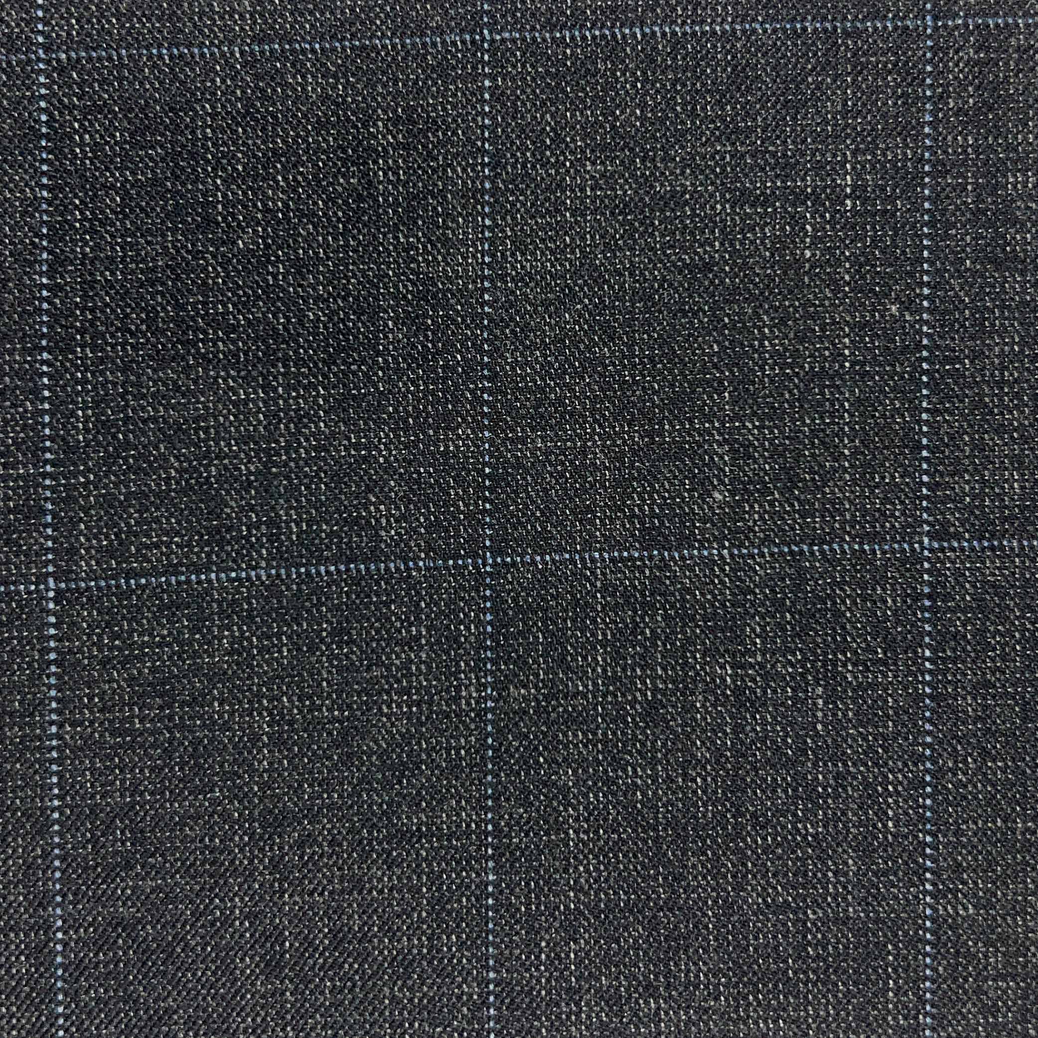 Westwood Hart Online Custom Hand Tailor Suits Sportcoats Trousers Waistcoats Overcoats Charcoal Black With Fine Blue Windowpane