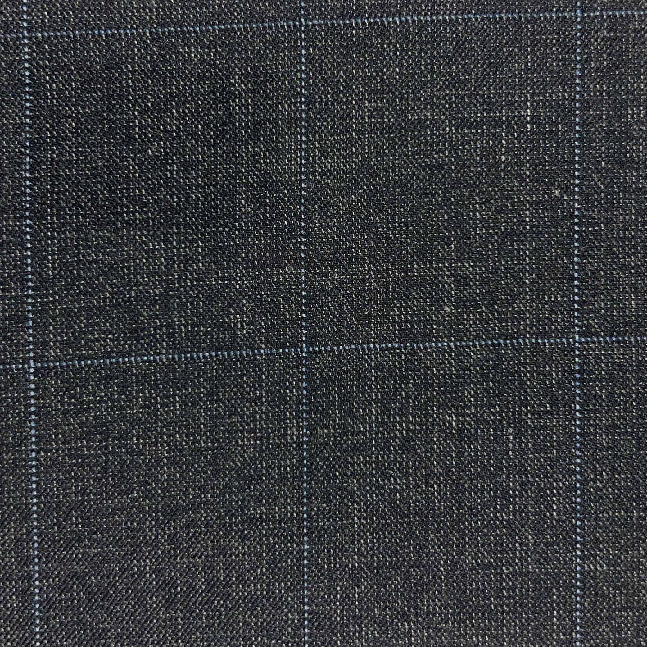 Westwood Hart Online Custom Hand Tailor Suits Sportcoats Trousers Waistcoats Overcoats Charcoal Black With Fine Blue Windowpane