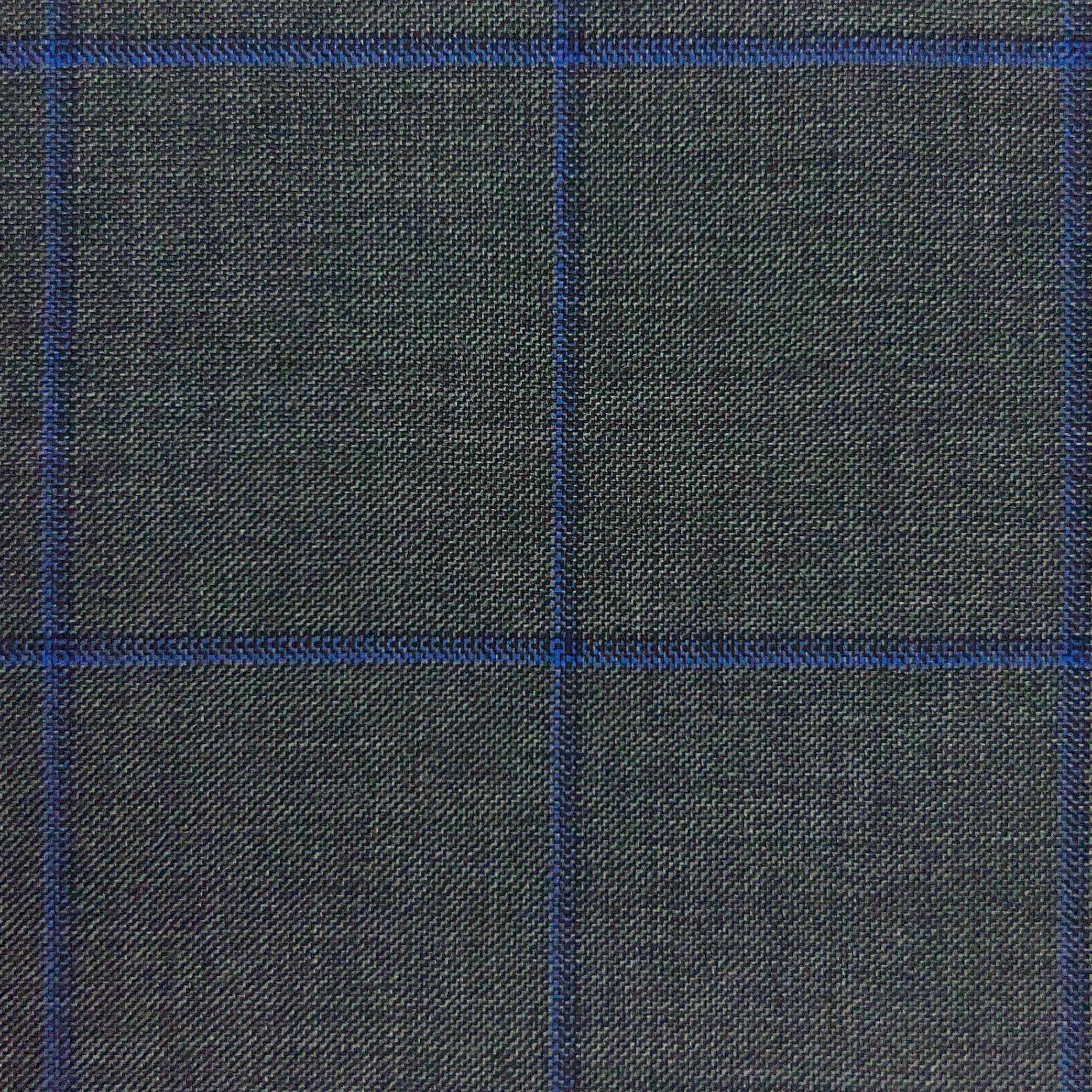 Westwood Hart Online Custom Hand Tailor Suits Sportcoats Trousers Waistcoats Overcoats Medium Grey With Royal Blue & Navy Windowpane Design