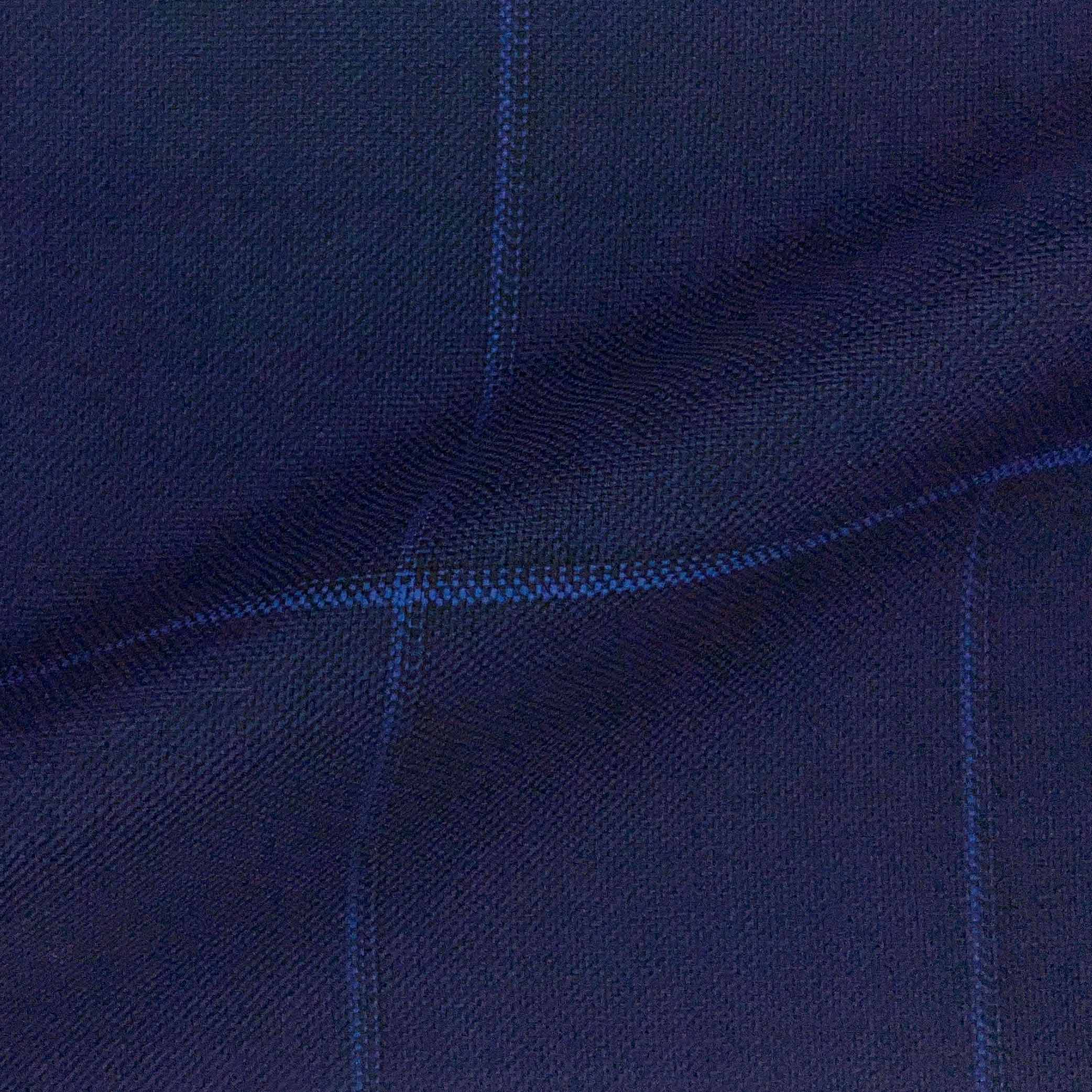 Westwood Hart Online Custom Hand Tailor Suits Sportcoats Trousers Waistcoats Overcoats Navy Blue W/ Royal Blue Windowpane Design