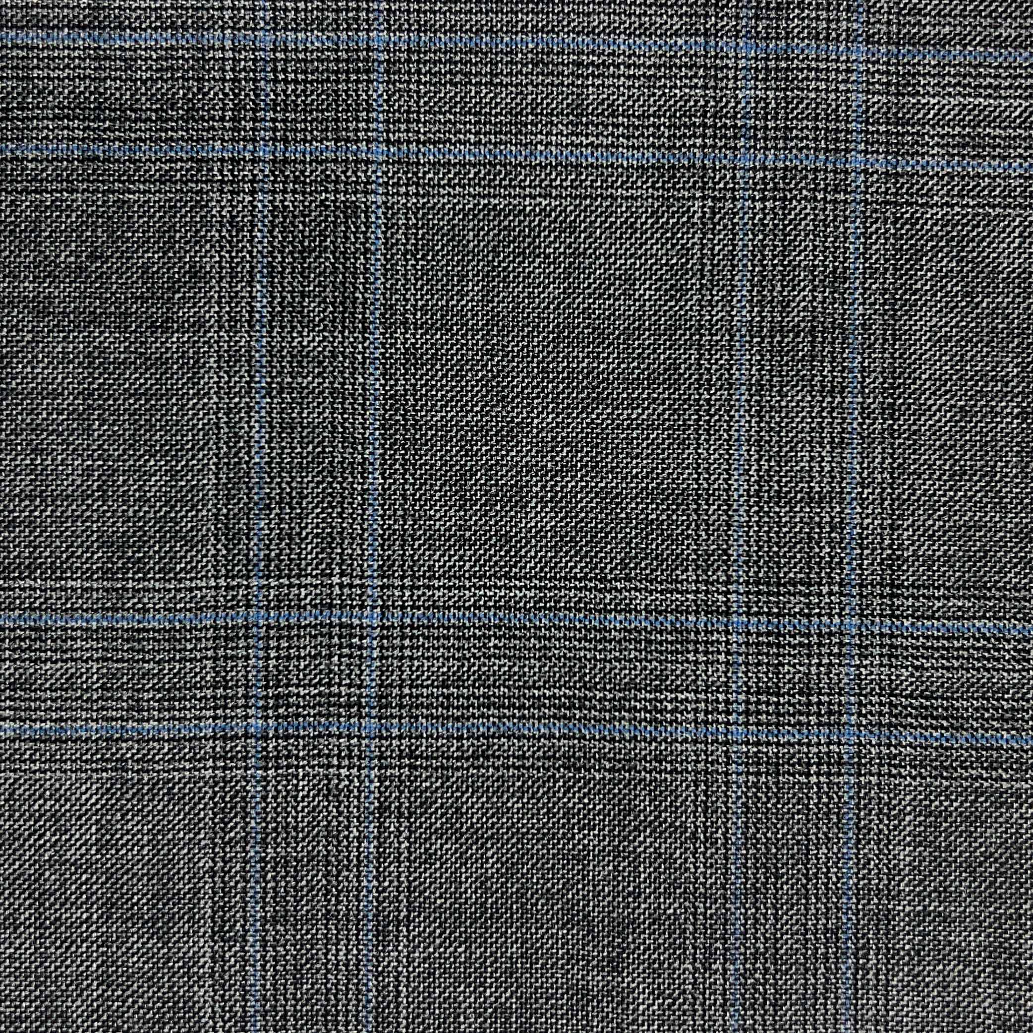 Westwood Hart Online Custom Hand Tailor Suits Sportcoats Trousers Waistcoats Overcoats Medium Grey With Azure Blue Plaid