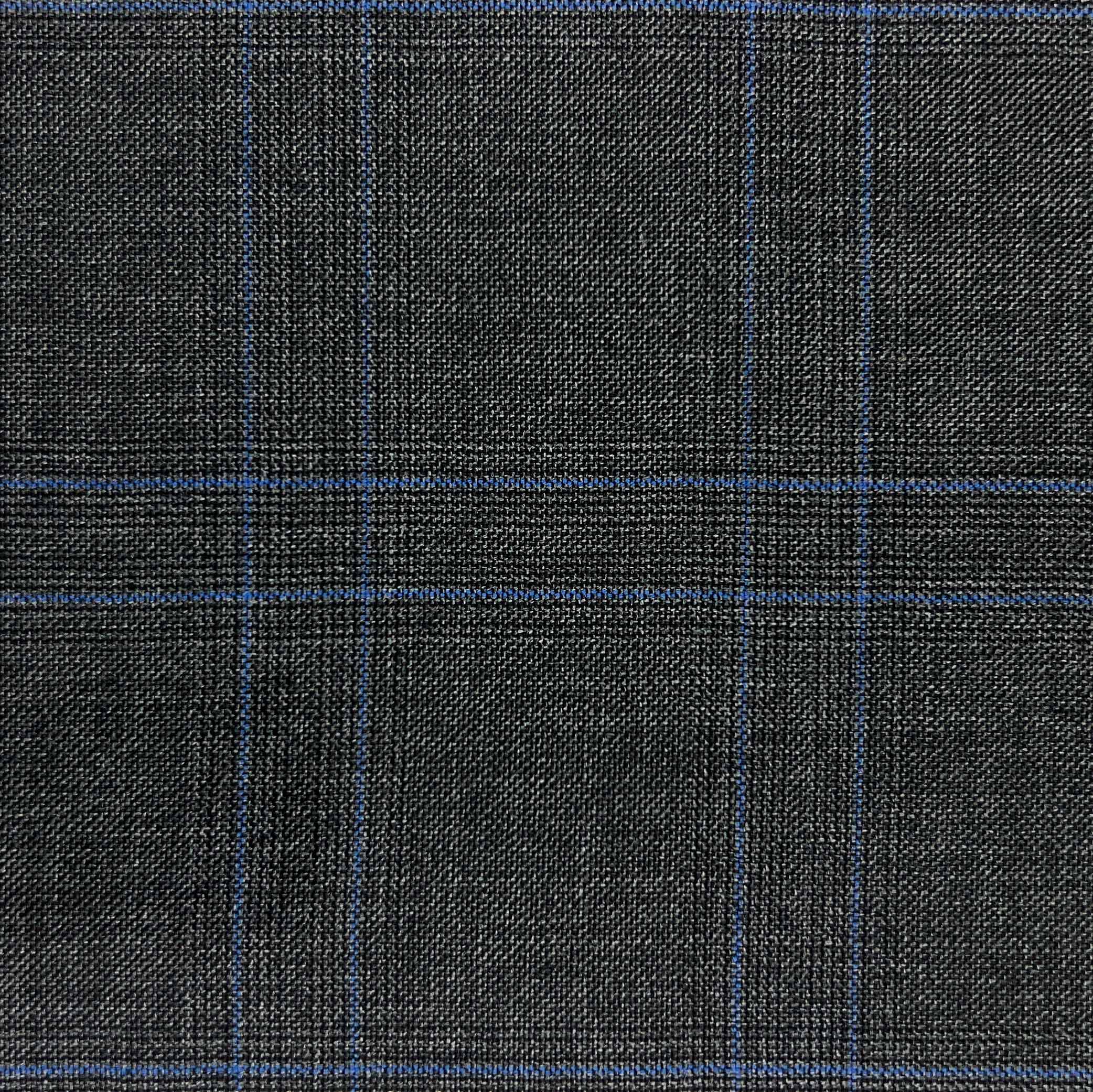 Westwood Hart Online Custom Hand Tailor Suits Sportcoats Trousers Waistcoats Overcoats Charcoal Grey With Azure Blue Plaid