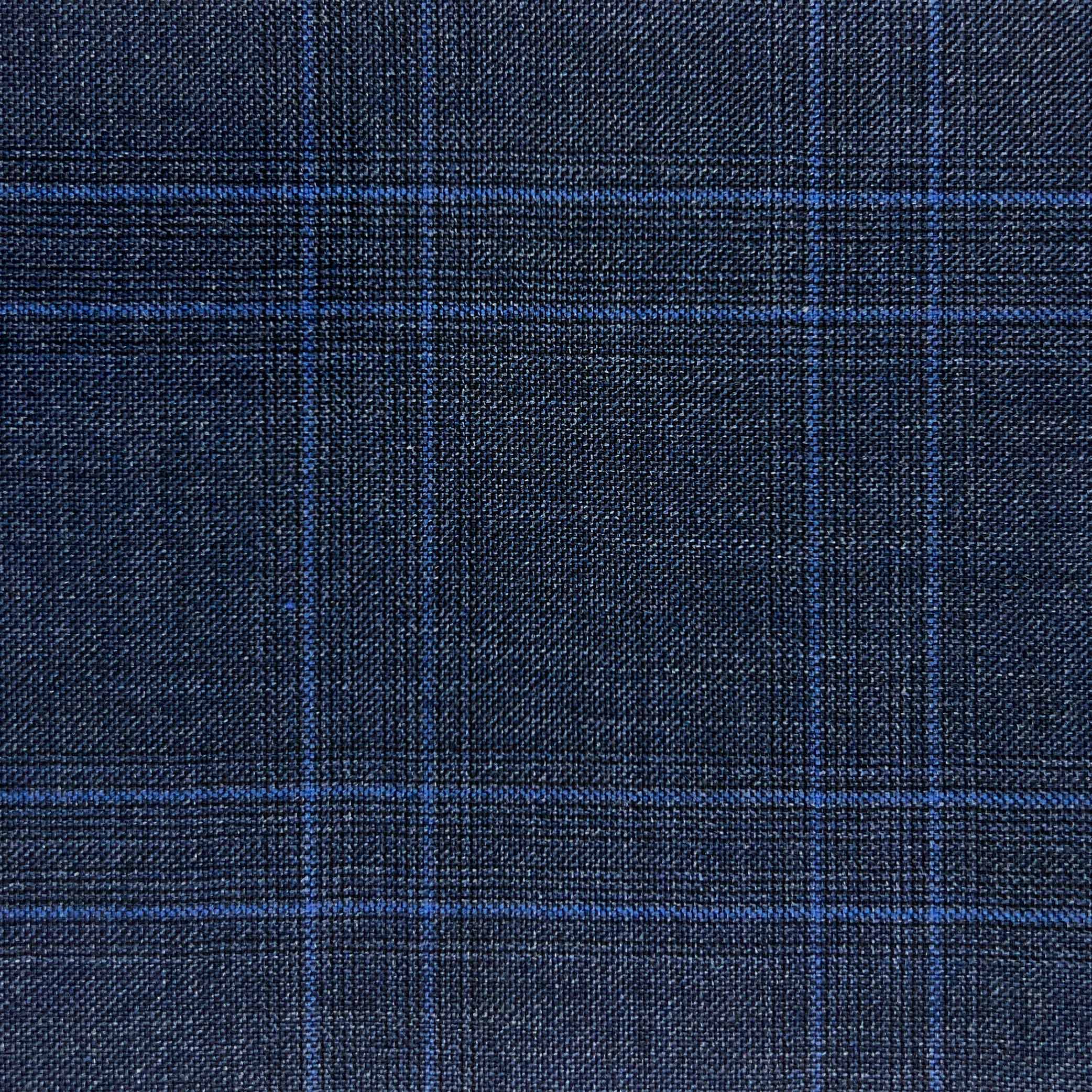 Westwood Hart Online Custom Hand Tailor Suits Sportcoats Trousers Waistcoats Overcoats Steel Navy With Royal Blue Plaid