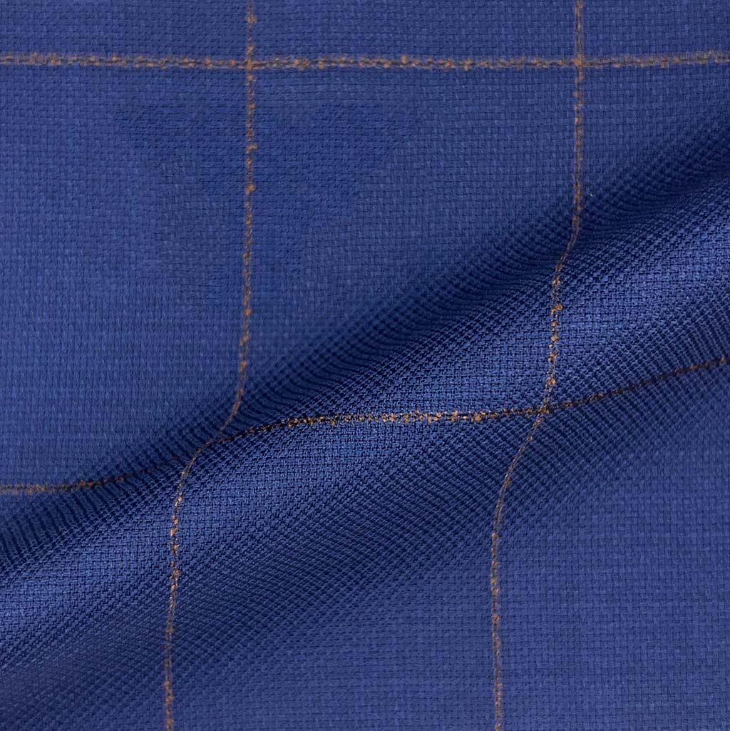 Westwood Hart Online Custom Hand Tailor Suits Sportcoats Trousers Waistcoats Overcoats Made To Measure Formalwear Tuxedo Royal Blue With Orange Windowpane With Comfort Stretch