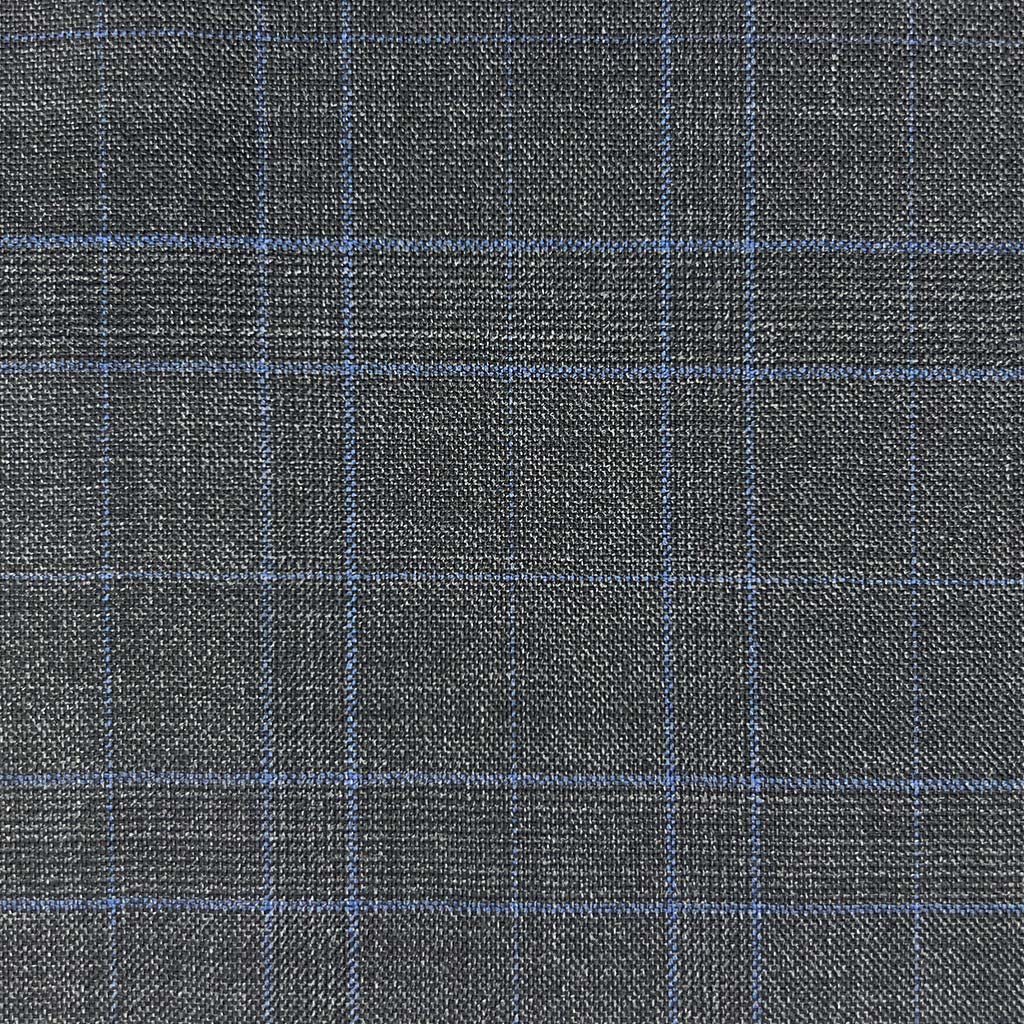 Westwood Hart Online Custom Hand Tailor Suits Sportcoats Trousers Waistcoats Overcoats Made To Measure Formalwear Tuxedo Charcoal Grey With Royal Blue Glen Plaid With Comfort Stretch