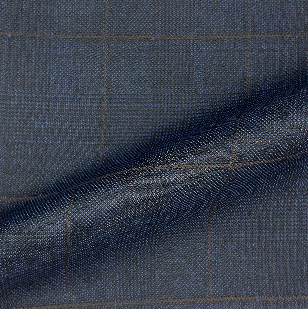 Westwood Hart Online Custom Hand Tailor Suits Sportcoats Trousers Waistcoats Overcoats Made To Measure Formalwear Tuxedo Midnight Blue Blue Glen Plaid With Chocolate Brown Windowpane With Comfort Stretch