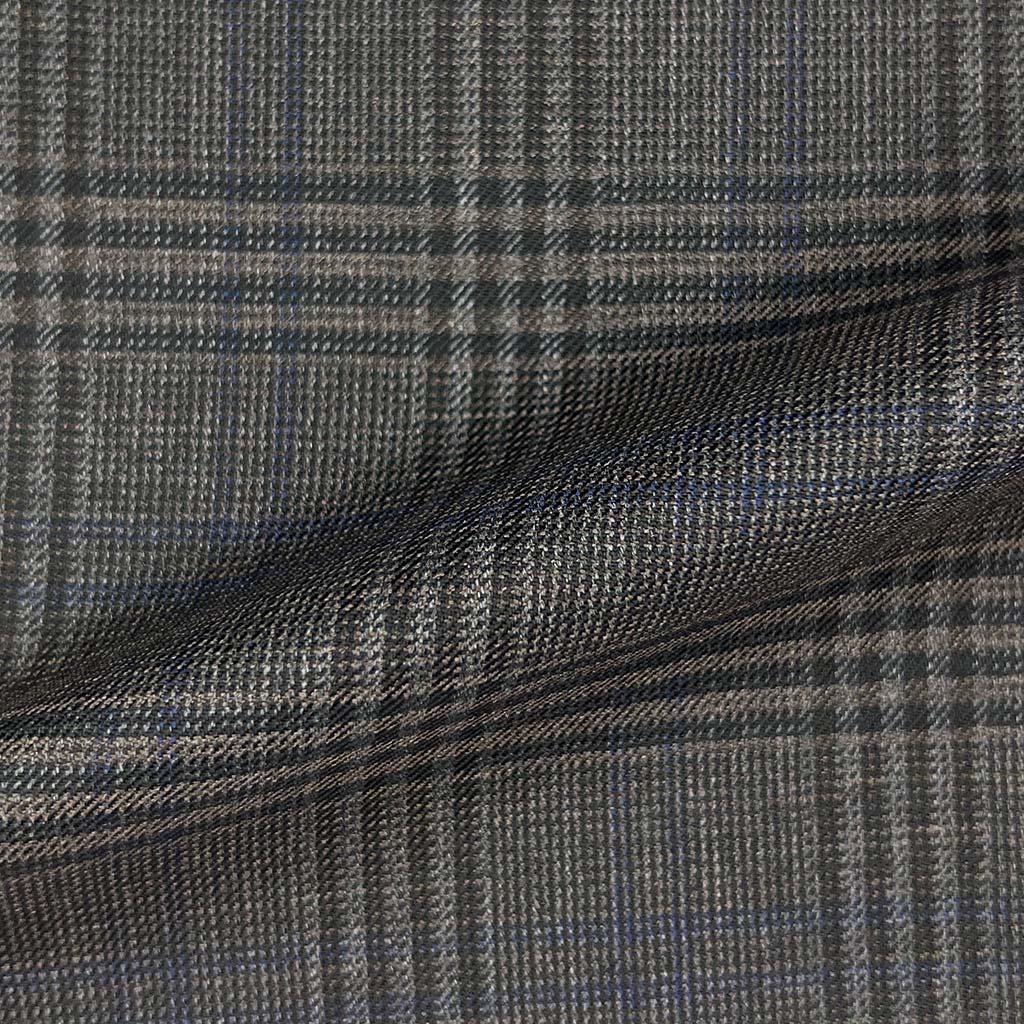 Westwood Hart Online Custom Hand Tailor Suits Sportcoats Trousers Waistcoats Overcoats Made To Measure Formalwear Tuxedo Grey Brown Glen Plaid With Navy Double Windowpane With Comfort Stretch