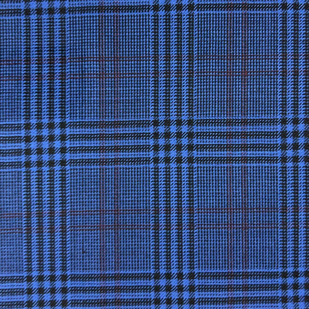 Westwood Hart Online Custom Hand Tailor Suits Sportcoats Trousers Waistcoats Overcoats Made To Measure Formalwear Tuxedo Royal Blue Glen Plaid With Wine Double Windowpane With Comfort Stretch